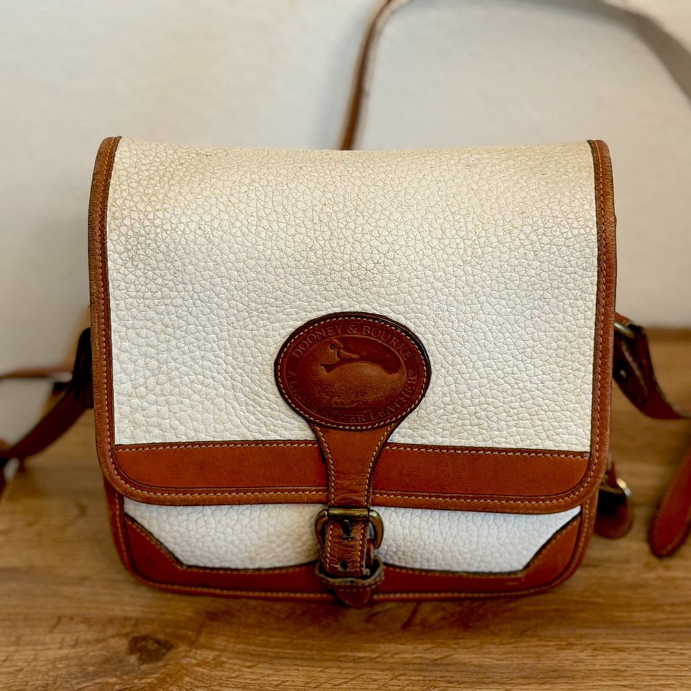 Dooney & Bourke All Weather Leather Ivory Pebble Buckle Crossbody Bag - Vintage